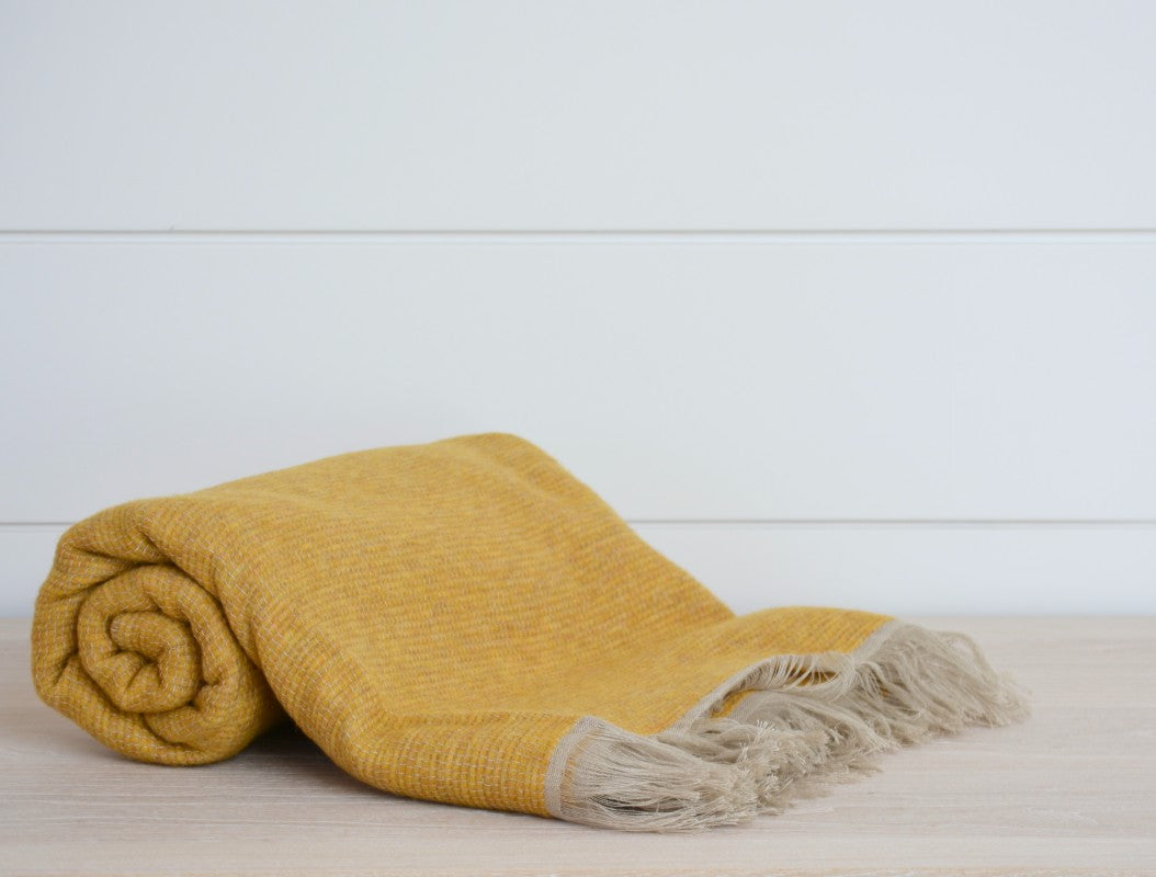 Allen Mustard Throw Blanket - Soft Cozy Knit Throws for Couch, Bed & Sofa - Perfect for Home Decor, Gifts & Winter Warmth