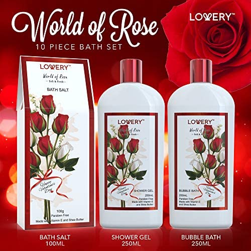 Luxury Spa Gift Basket for Women - Rose Scented Bath & Body Set with Bubble Bath, Body Butter, Bath Salts, Shower Gel, Flower Soaps & Teddy Bear | Birthday Gifts for Her, Mother's Day Present, Relaxation & Self-Care Package