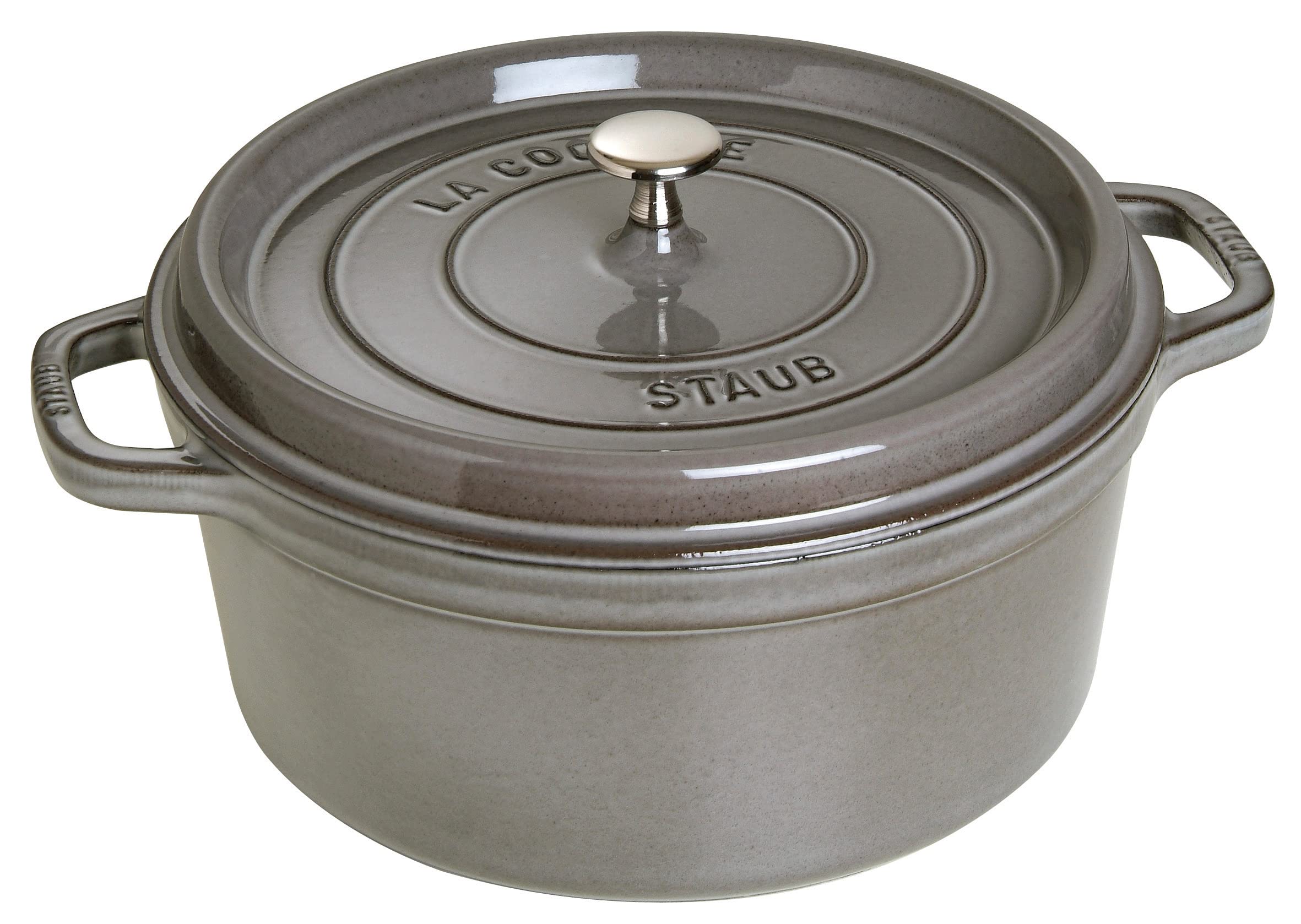 Staub 1003926 6.7L Round Cast Iron Dutch Oven Cocotte Roaster - 28cm Graphite Grey for Baking, Braising & Slow Cooking - Perfect for Soups, Stews & Casseroles