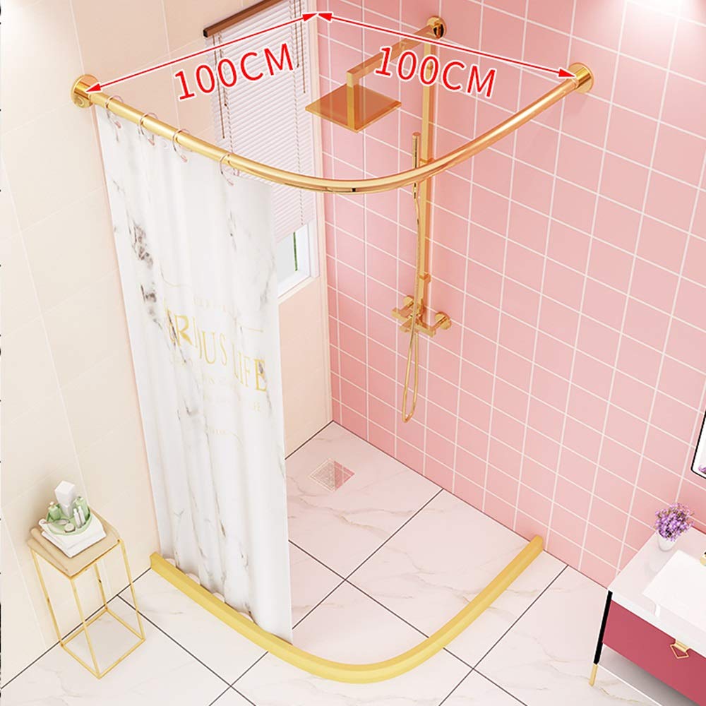 No Drill Shower Curtain Tension Rod with Rings - 304 Stainless Steel Rust-Resistant Adjustable Pull Rod (100x100cm) - Perfect for Bathrooms, Dorms, RVs & Small Spaces