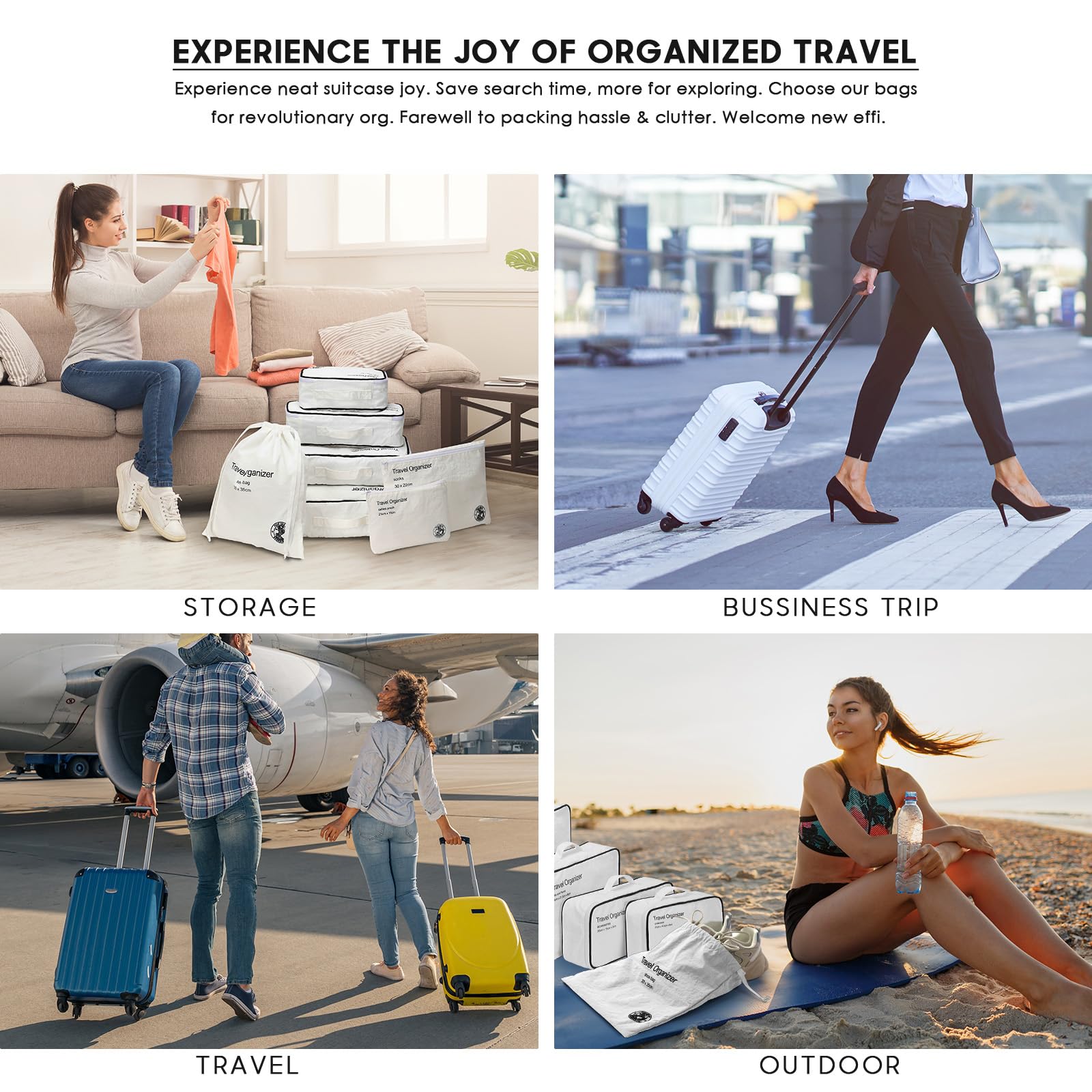 7-Piece Lightweight Packing Cubes Set - Durable & Foldable Luggage Organizer Bags for Travel Accessories (White) | Perfect for Business Trips, Vacations & Weekend Getaways
