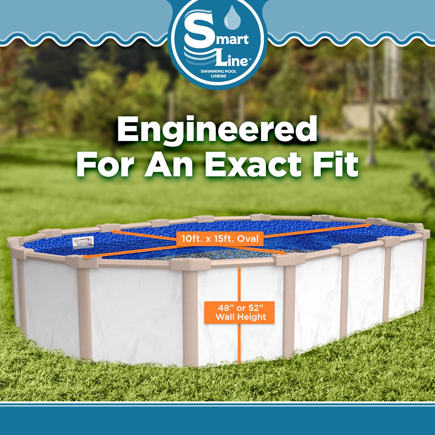 Smartline 10 ft x 15 ft Oval Swimming Pool Liner - Heavy Duty 25 Gauge Virgin Vinyl for Steel Sided Above Ground Pools | Overlap Style | 48-52 Inch Wall Height | Perfect for Backyard Summer Fun, Family Gatherings & Outdoor Relaxation