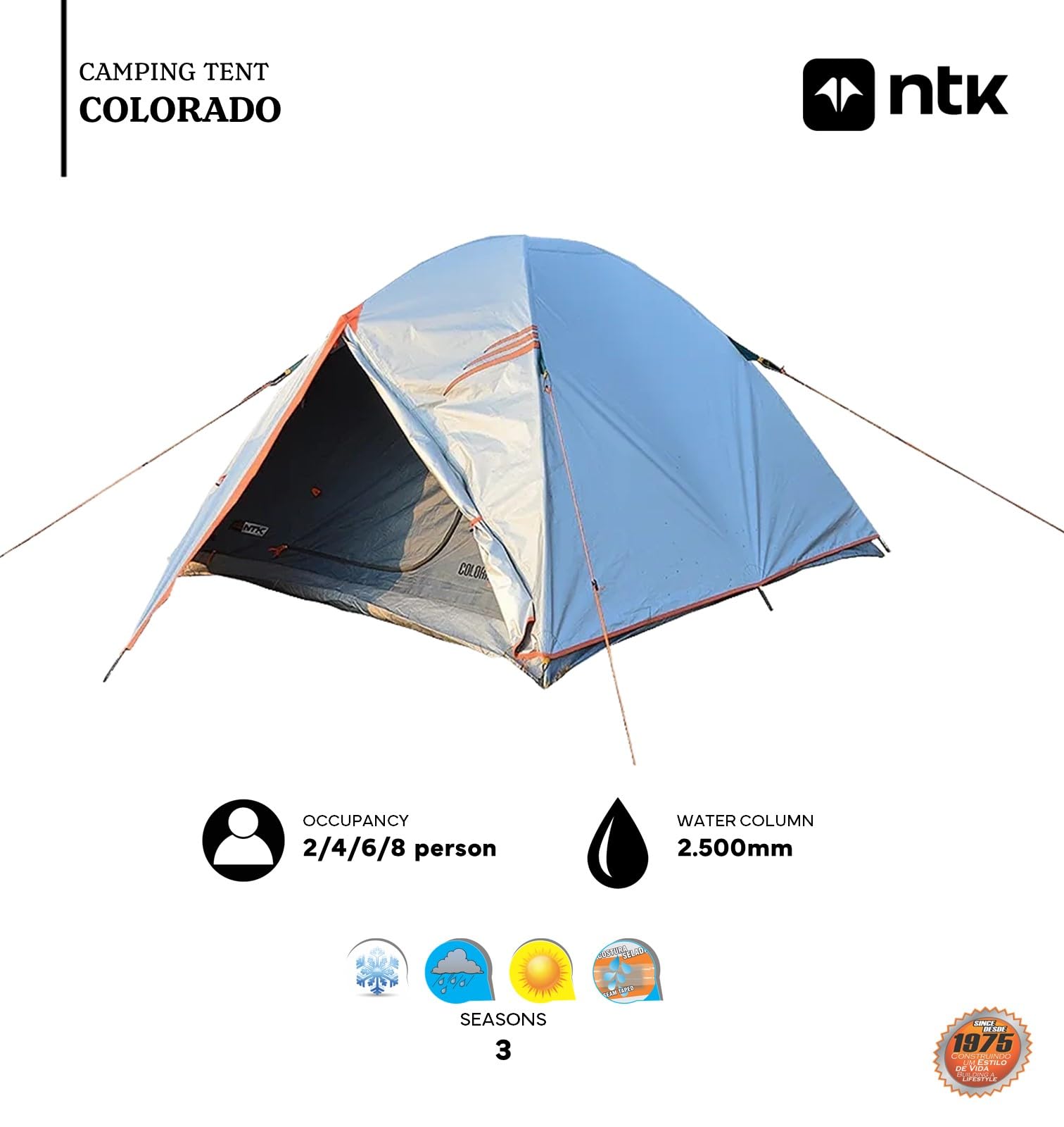 NTK Colorado GT 2/4/6/8 Person Waterproof Camping Tent - Lightweight, Easy Setup, Durable Outdoor Dome Tent with Full Coverage Rainfly & Micro Mosquito Mesh for Family, Backpacking, Hiking Adventures