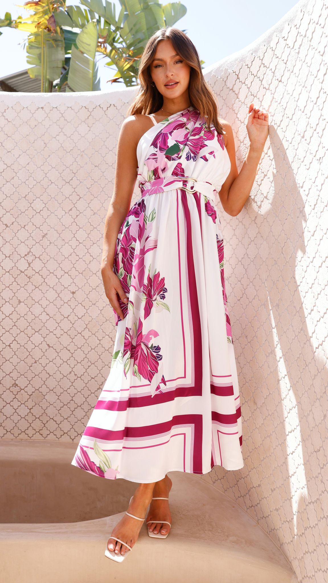 Hadas Maxi Dress - Pink & White Floral Print Summer Dress for Women | Beach Wedding, Vacation, Party Wear