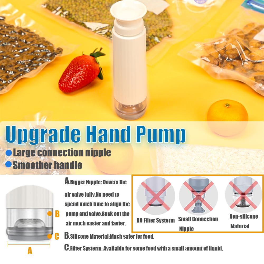 YIMIKE Manual Handheld Vacuum Pump for Sous Vide Bags & Mason Jars - Portable Food Sealer for Wide/Regular Mouth Jars - Perfect for Meal Prep, Sous Vide Cooking and Food Storage