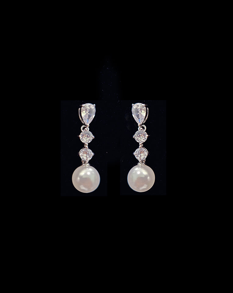 Elegant Wedding Earrings for Women - Dainty Crystal Cascade with Round Pearl Drop | Isobel by Johnny B at Kezani | Perfect for Bridal, Prom & Formal Occasions