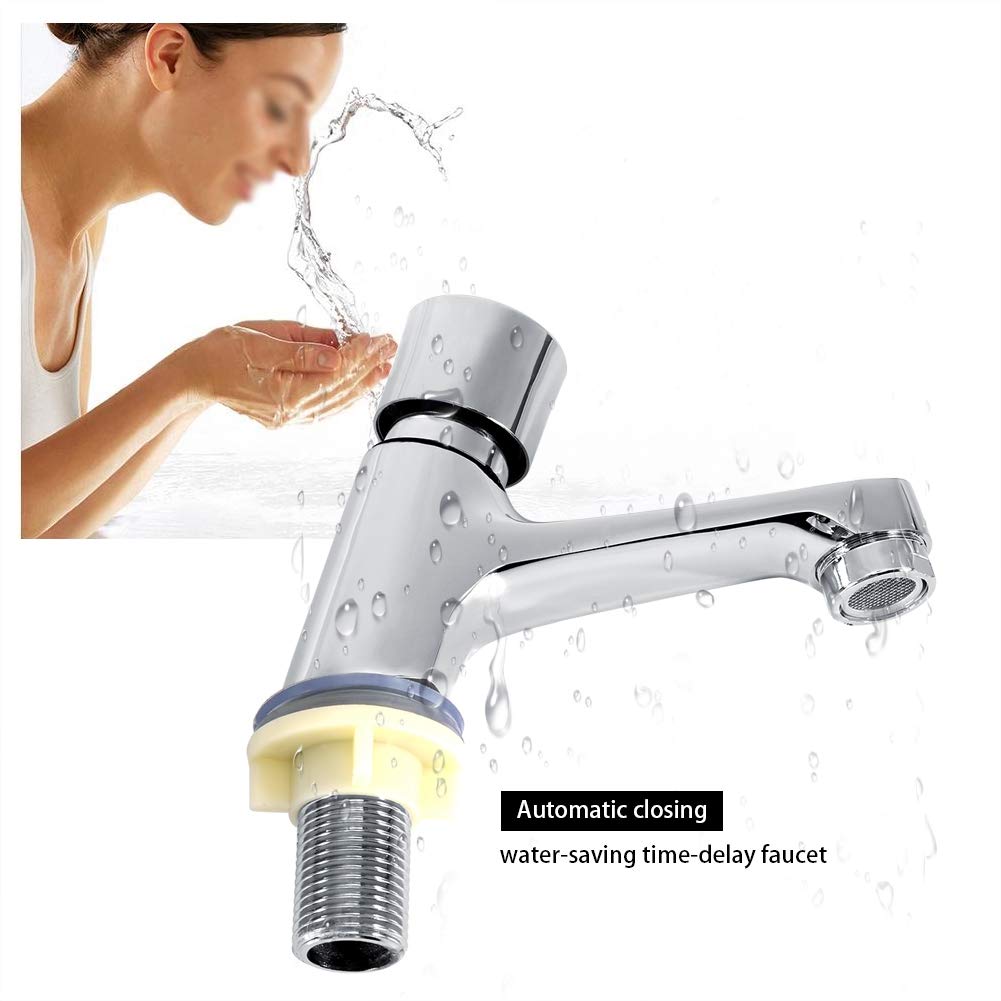 Zerone Water Saving Faucet - Chrome Plated Self-Closing Tap with Time Delay for Kitchen, Bathroom & Hotel Use | Eco-Friendly Basin Sink Faucet for Home & Public Spaces | Perfect for Water Conservation in Restaurants, Schools & Offices