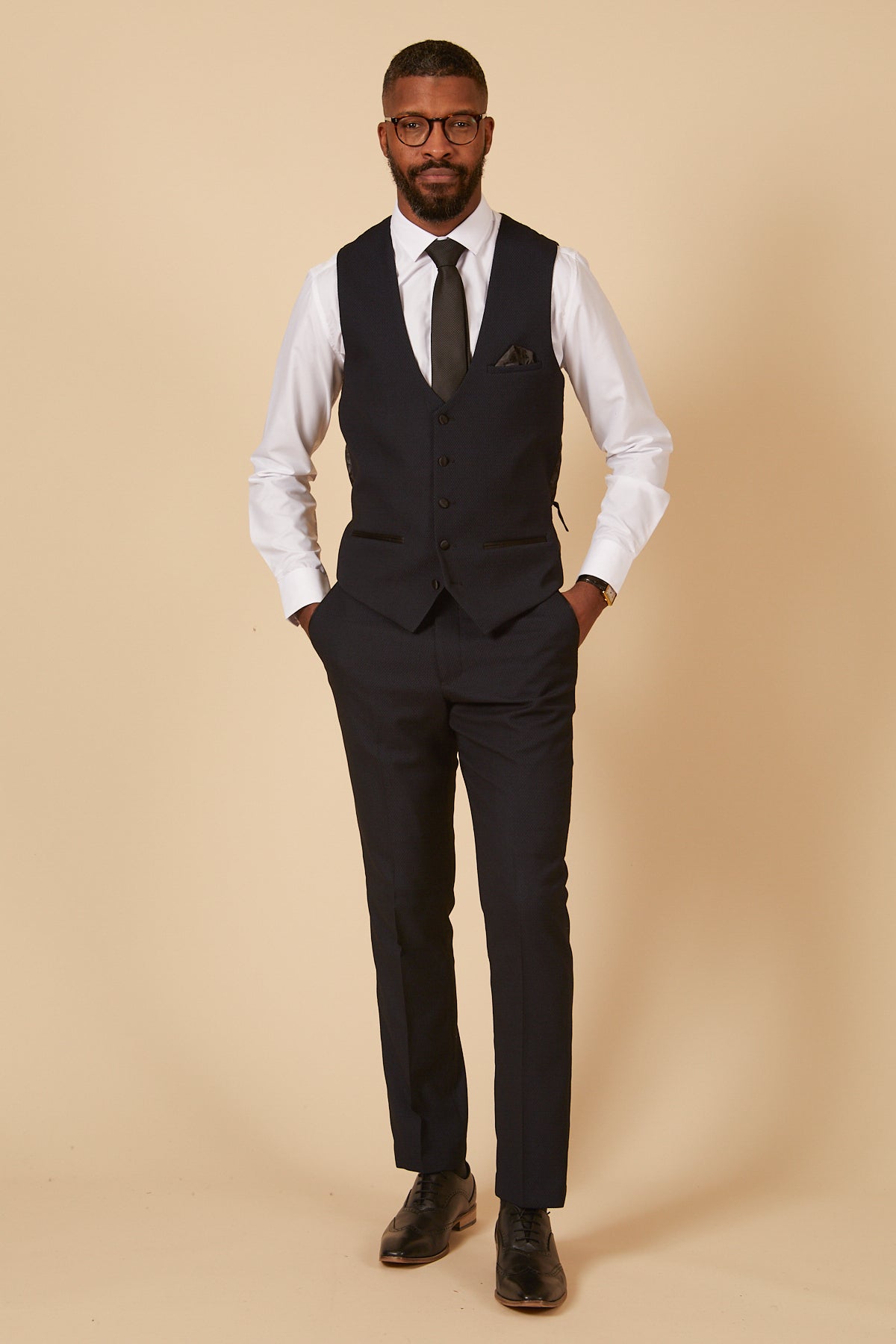 Dalton Navy Blue Tuxedo Suit with Lapel Diamond - 3 Piece Formal Suit for Weddings, Prom & Black Tie Events