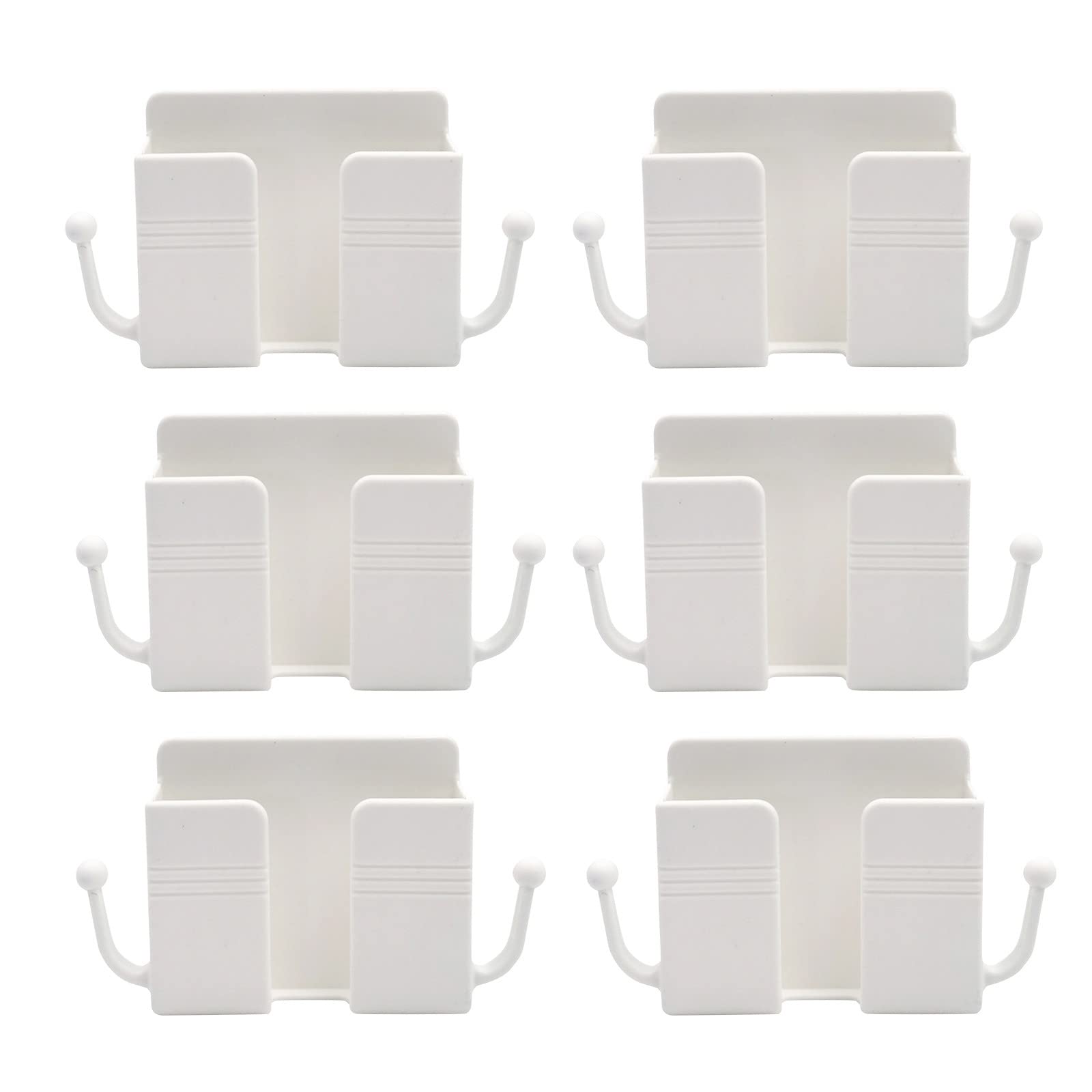 6-Piece Self-Adhesive Wall Mount Phone Holder - Plastic Charging Stand & Remote Organizer for Bedroom, Office, Kitchen | Space-Saving Storage Solution for Phones, Tablets & Small Essentials