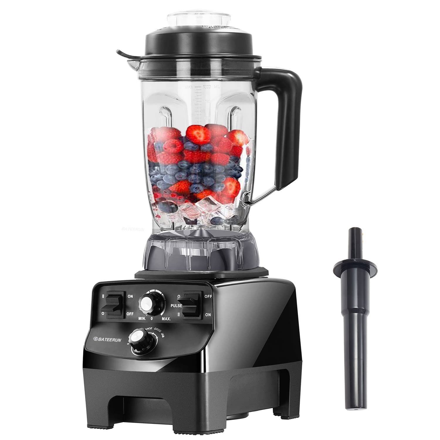 BATEERUN 2200W High-Speed Commercial Blender - 68oz BPA-Free Tritan Pitcher for Smoothies, Shakes & Food Prep - Professional Countertop Blender for Home & Restaurant Use (Black)