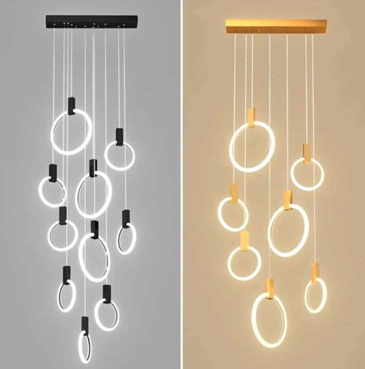 Stylish Black Aluminum Pendant Light with Long Hanging Rings - Modern Ceiling Lamp for Dining Room, Kitchen Island, or Living Room Decor