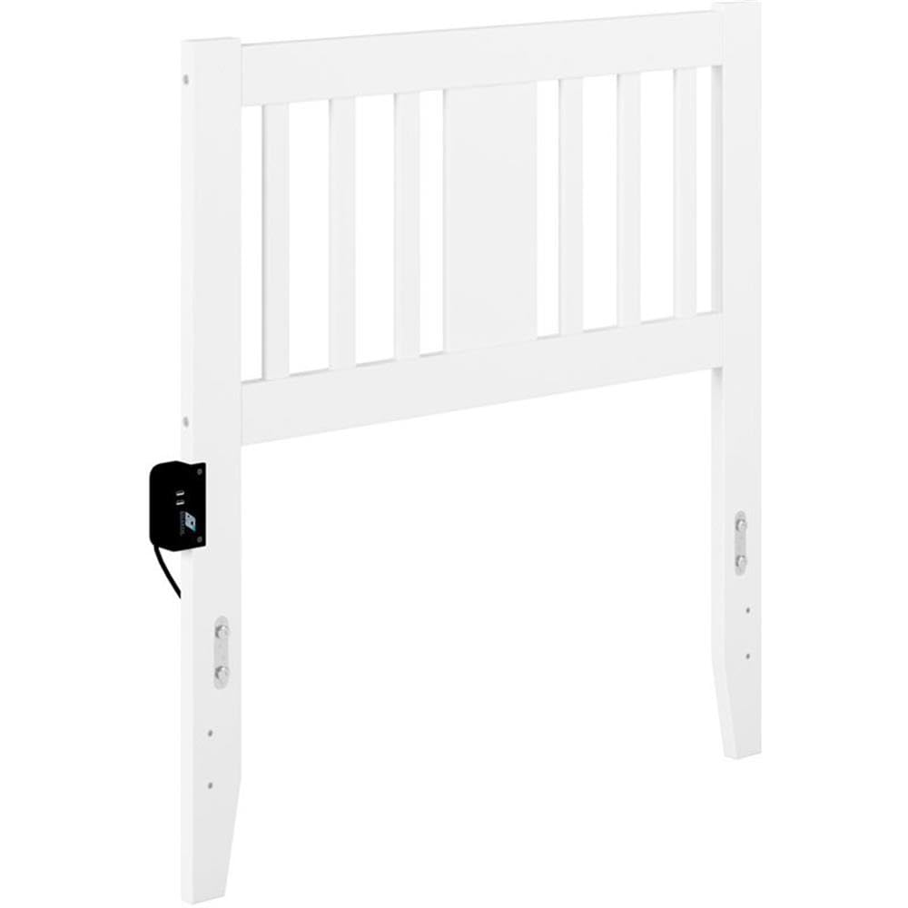 Pemberly Row Solid Wood Twin Spindle Headboard with USB Turbo Charger - White Wooden Bed Frame for Modern Bedroom | Fast Charging Station & Stylish Home Decor