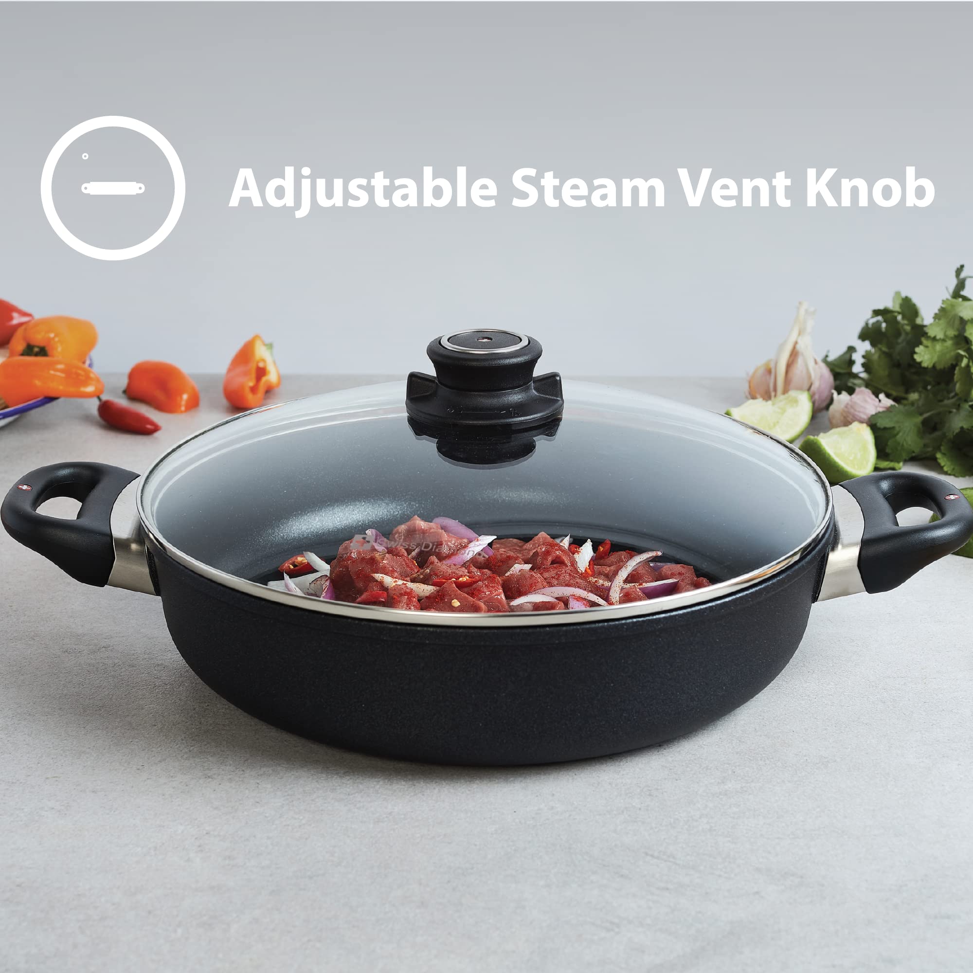 Swiss Diamond 11 Inch (3.7 Qt) Nonstick Induction Saute Pan with Lid - Diamond Coated Aluminum Cookware, Oven & Dishwasher Safe - Perfect for Sautéing, Frying & Simmering - Ideal for Home Chefs & Professional Kitchens