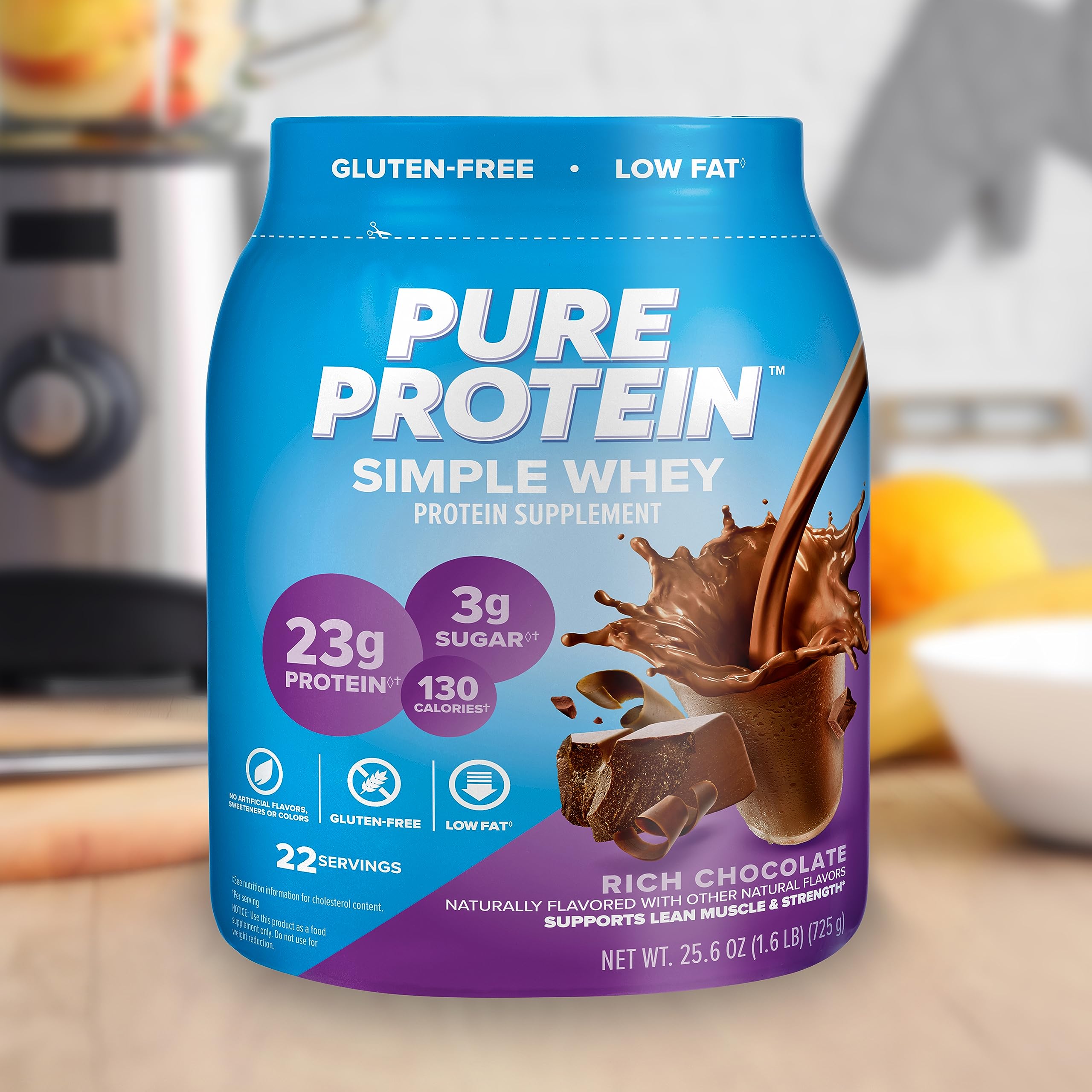 Pure Whey Protein Powder - Gluten Free, 23G Protein per Serving, Rich Chocolate Flavor, 1.6lbs (725g) - Ideal for Post-Workout Recovery, Muscle Building & Healthy Lifestyle