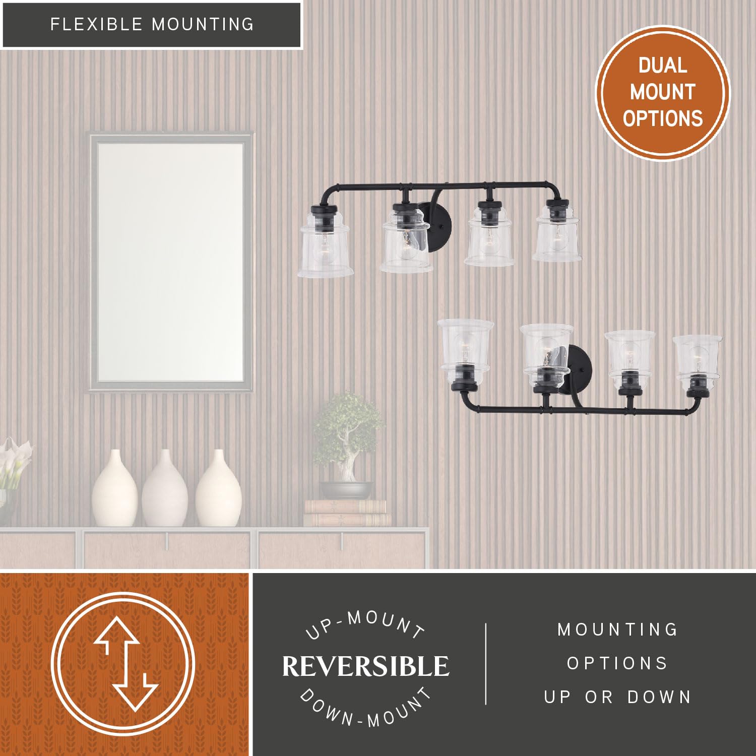 Toledo 4-Light Black Industrial Bathroom Vanity Light Fixture with Clear Glass Shades - Perfect for Modern Farmhouse, Loft, and Vintage Style Bathrooms