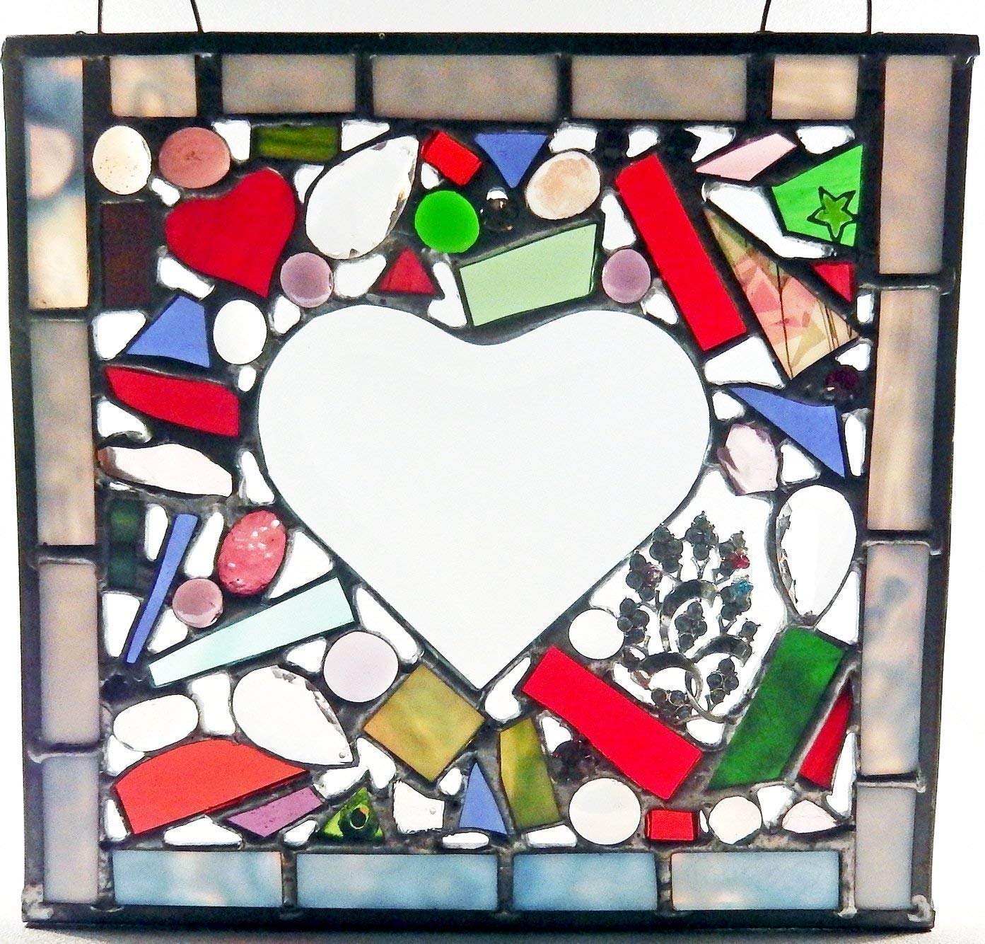 Stained Glass Heart Panel - Beveled Glass Decor in Red, Pink, Purple & Green - Perfect Wedding Gift & Bridal Shower Present for Home Decor