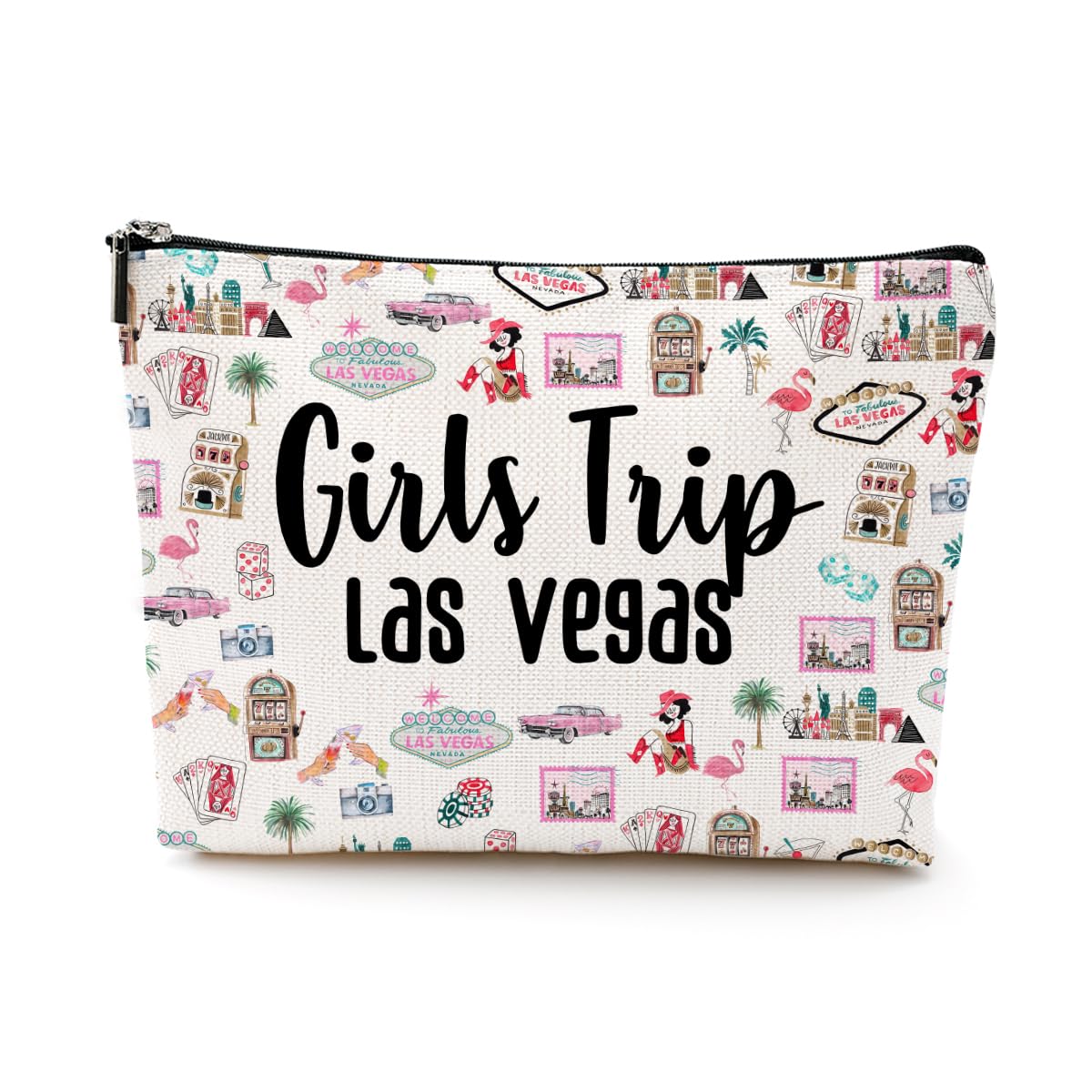 Las Vegas Themed Makeup Bag - Travel Cosmetic Organizer for Women, Girls Trip & Weekend Gifts, Birthday Souvenir for Daughter, Best Friend, Traveler - Perfect for Vegas Vacation, Bachelorette Party & Christmas Presents