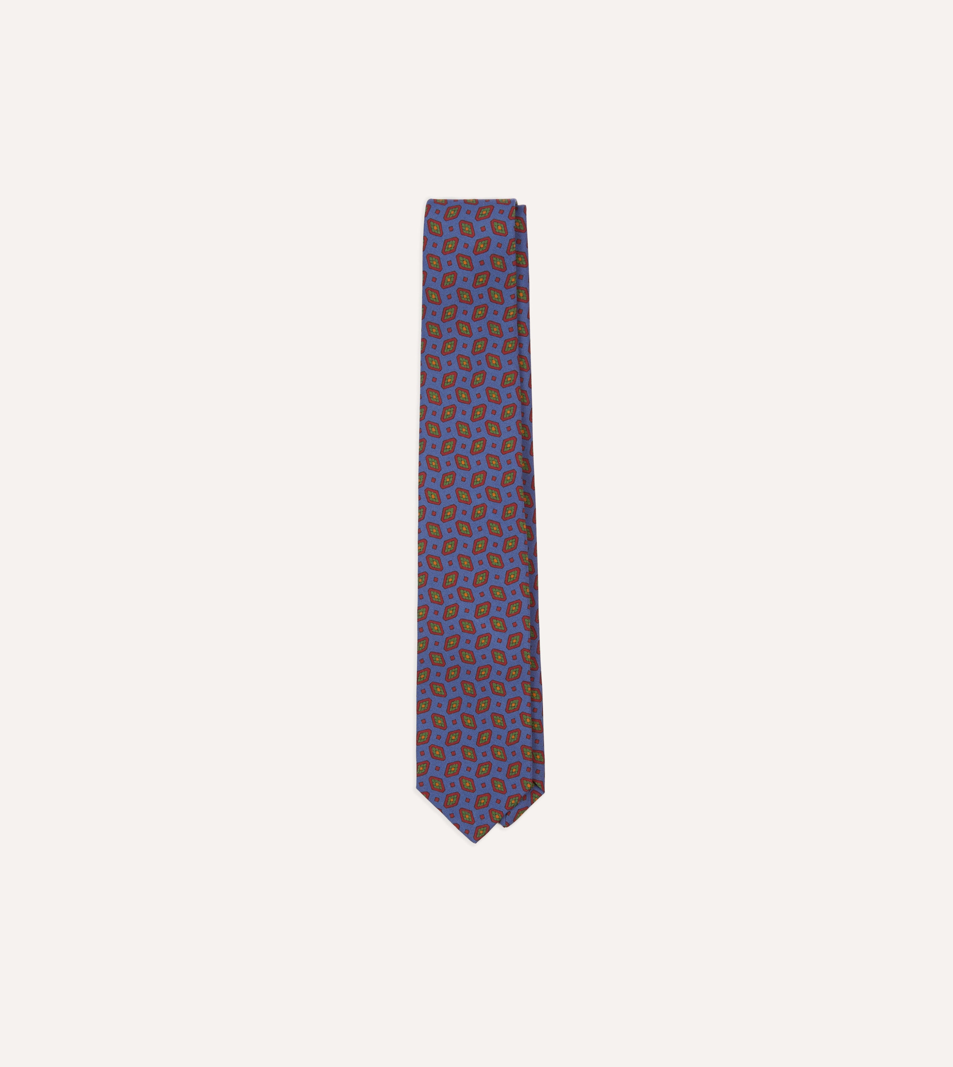 Blue Medallion Print Madder Silk Self-Tipped Necktie for Men - Elegant Formal Wear for Weddings, Business Meetings & Special Occasions