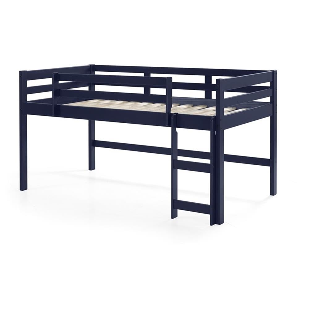 Acme Lara Twin Wooden Loft Bed with Guard Rail & Ladder - Navy Blue Space-Saving Kids Bedroom Furniture for Small Rooms & Dorm Rooms