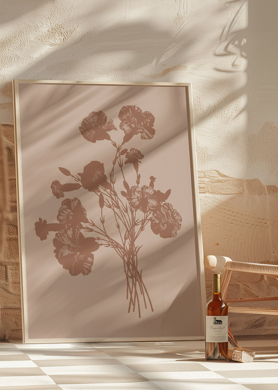 Pantone Mocha Mousse Flowers Silhouette Wall Art - Elegant Home Decor for Living Room, Bedroom & Office