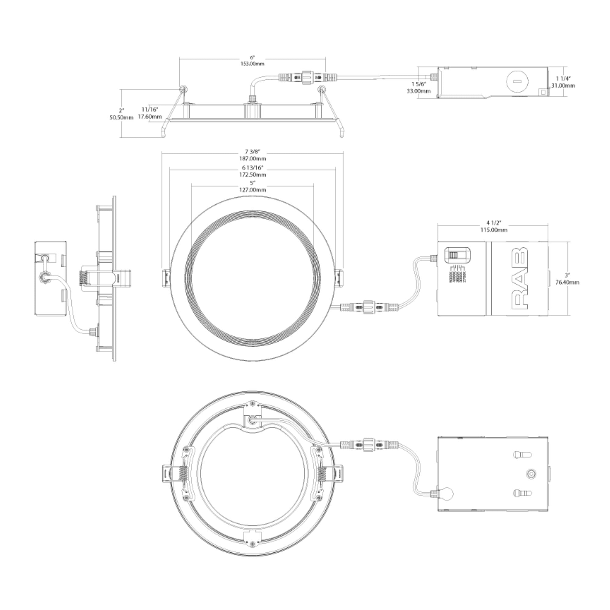 6 Inch Wafer LED Downlight 1300 Lumens 5 Color Temperatures (2700K-5000K) White Baffle Trim - Recessed Ceiling Lighting for Kitchen, Bathroom, Bedroom & Living Room