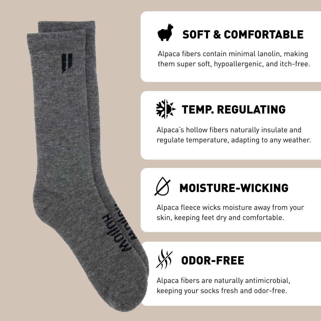 Premium Hollow Alpaca Crew Socks for Men & Women - Moisture Wicking, Temperature Regulating Hiking & Running Socks - Perfect for Outdoor Adventures, Gym Workouts & Cold Weather Comfort