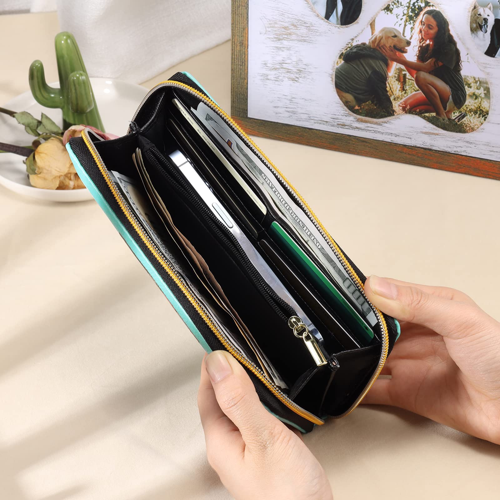 Personalized Leather Wallets for Women - Custom Photo & Engraved Name Zipper Wallet - RFID Blocking Credit Card Holder Clutch - Perfect Valentine's Day Gift for Mom, Wife, Girlfriend (Style 1) - Great for Travel, Shopping & Everyday Use