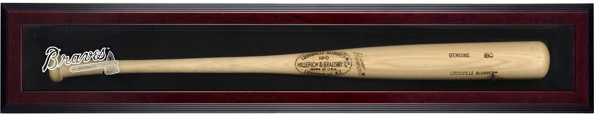 Atlanta Braves Logo Mahogany Wood Framed Baseball Bat Display Case - Free Standing Single Bat Holder for Collectors, Sports Memorabilia - Perfect for Man Cave, Sports Bar, or Home Office Decor