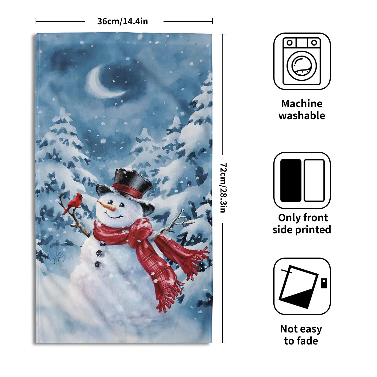 Blue Snowman Hand Towels Set of 2 - Soft Absorbent Winter Snow Bathroom & Kitchen Towels - Decorative Fingertip Towels for Guest, Gym, Spa - Perfect for Holiday Decor & Winter Home Accents