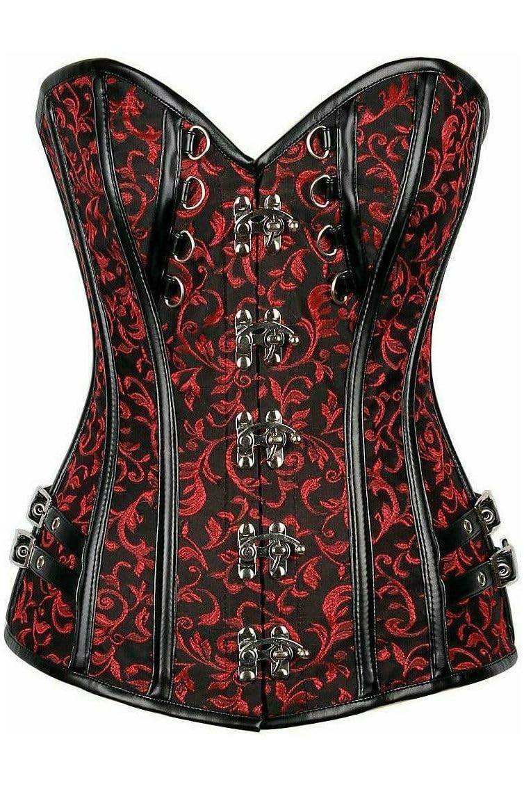 Women's Daisy Corset - Steel Boned Brocade & Faux Leather Waist Trainer for Shapewear, Burlesque, and Vintage Fashion Outfits
