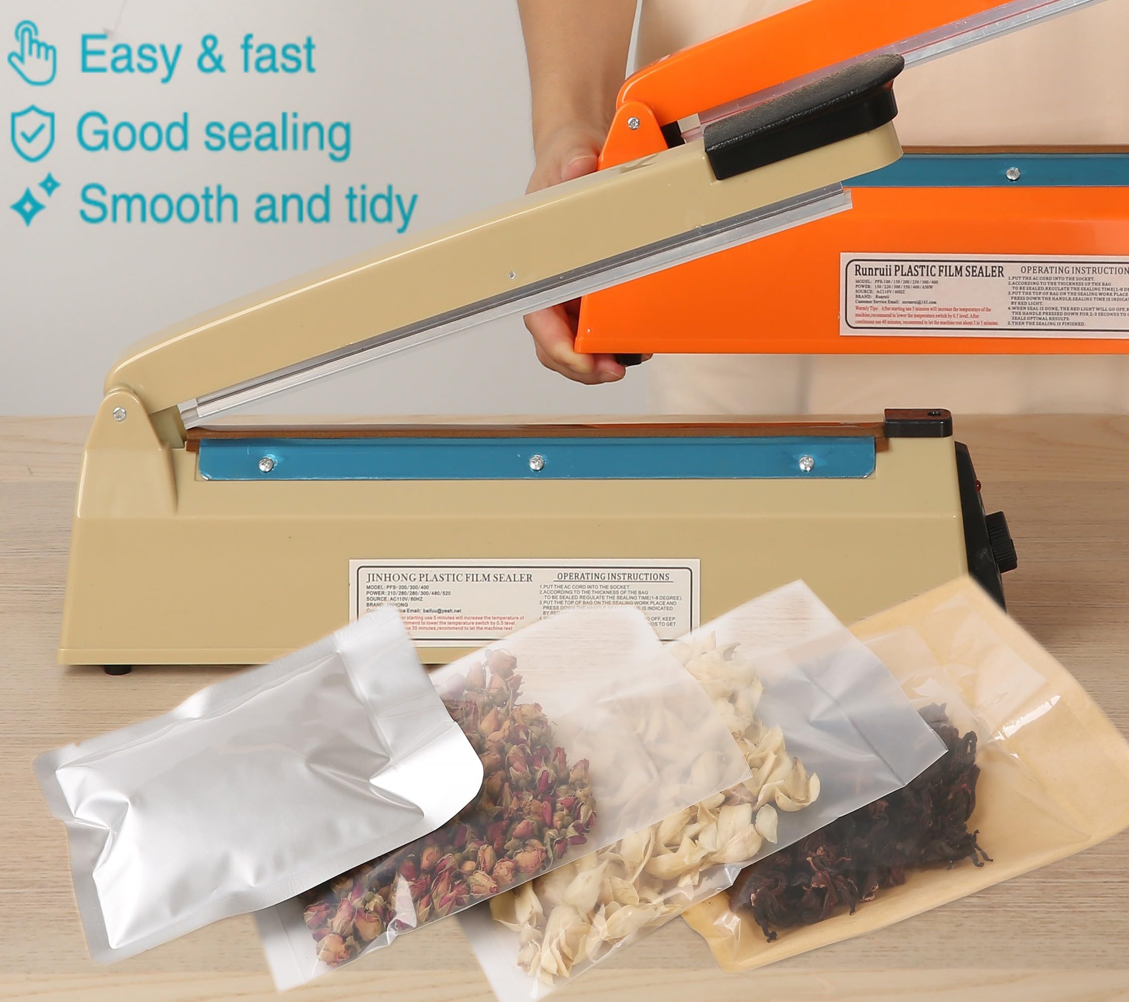 12 Inch Impulse Heat Sealer Machine for Plastic Bags - PE/PP Bag Sealing Tool with Replacement Kit (Beige) | Perfect for Food Packaging, Retail Stores & Warehouse Sealing Operations