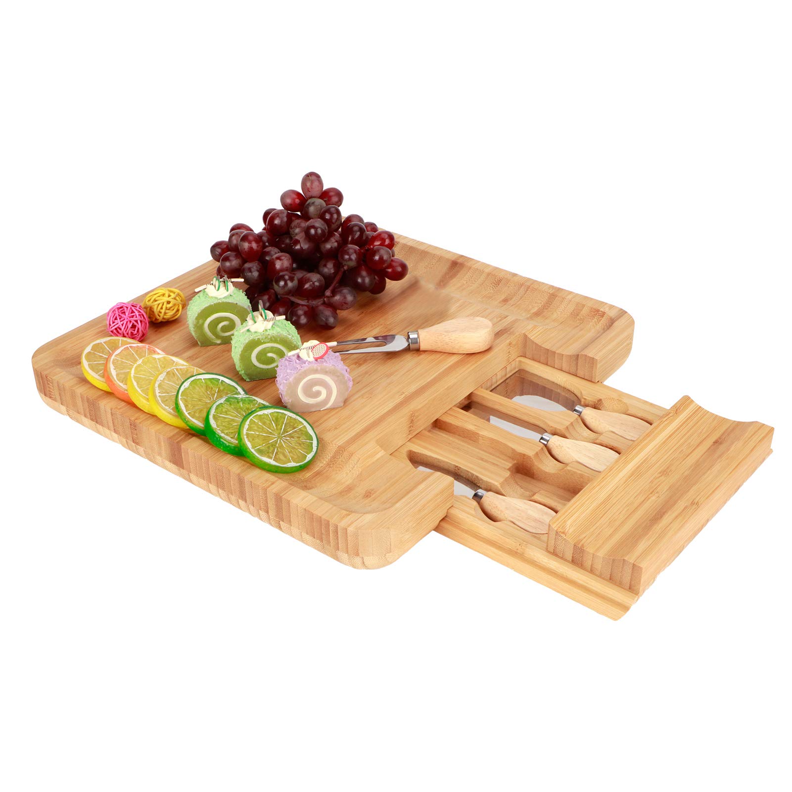 Premium Charcuterie Board Set - Natural Wood & Bamboo Cheese Cutting Board with Knives - Elegant Serving Platter for Housewarming Gifts, Wedding Cutlery, Party Entertaining & Charcuterie Display
