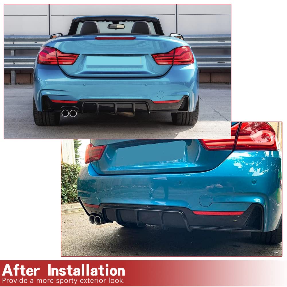 BMW 4 Series F32 F33 F36 Rear Diffuser (2013-2018) - Gloss Black Bumper Lip Spoiler for 435i 420i 440i M-Sport Models | Quad Exhaust Twin Outlet | Enhances Aerodynamics & Sporty Look for Coupe & Convertible Models