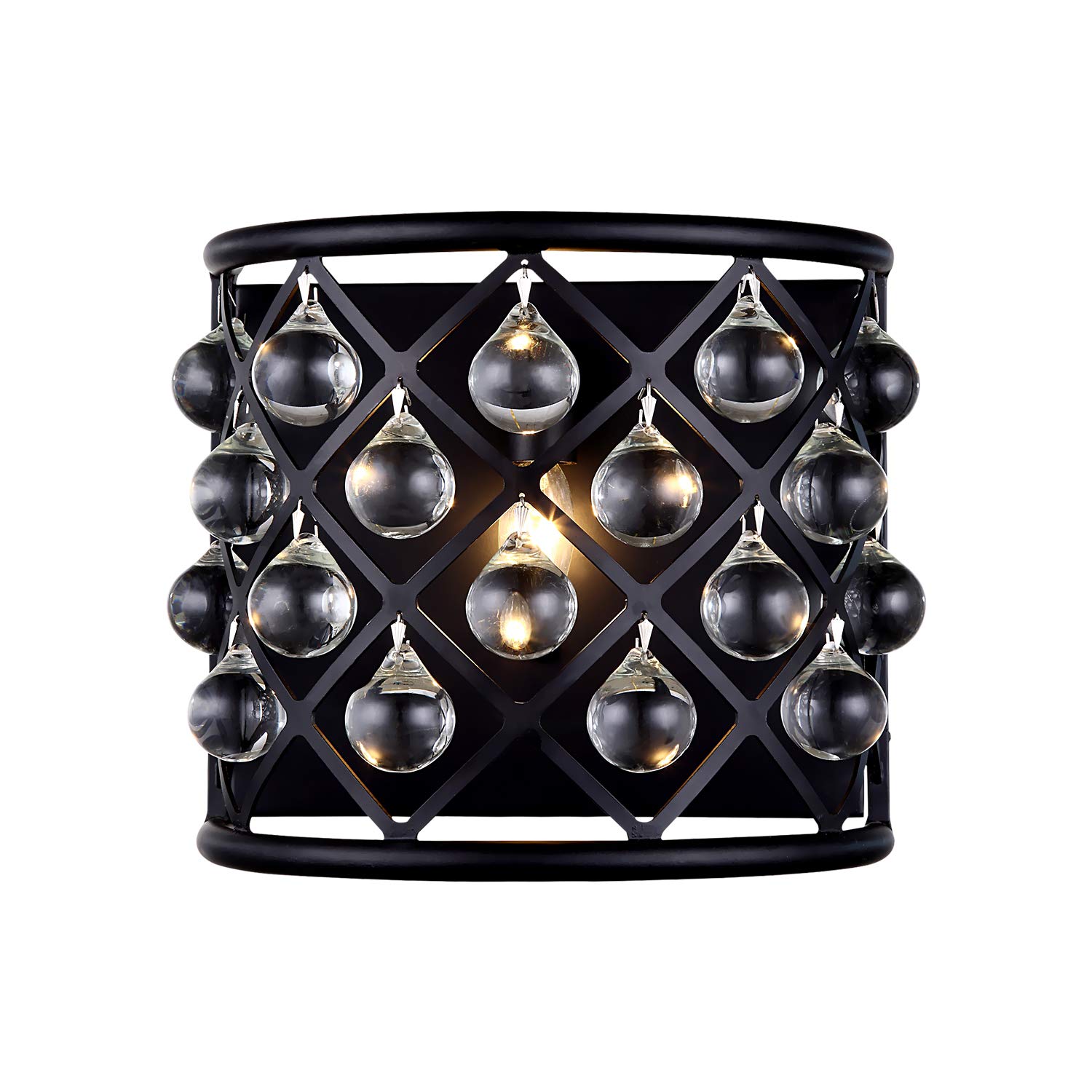 Crystal Grid 1 Light 11.5 Inch Grey Iron Glass Wall Sconce - Modern Lighting Fixture for Bedroom, Living Room, Hallway & Entryway
