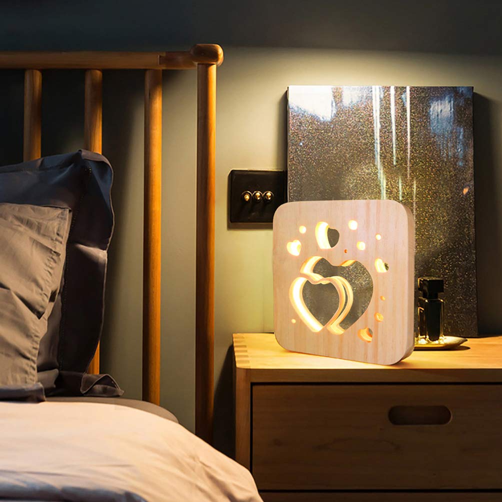 Romantic Wooden Heart Light Table Lamp - Decorative Hollow Night Light for Bedroom, Desk, Valentine's Day, Wedding Centerpiece & Party Decor - Warm Ambient Lighting for Home Decor & Special Occasions