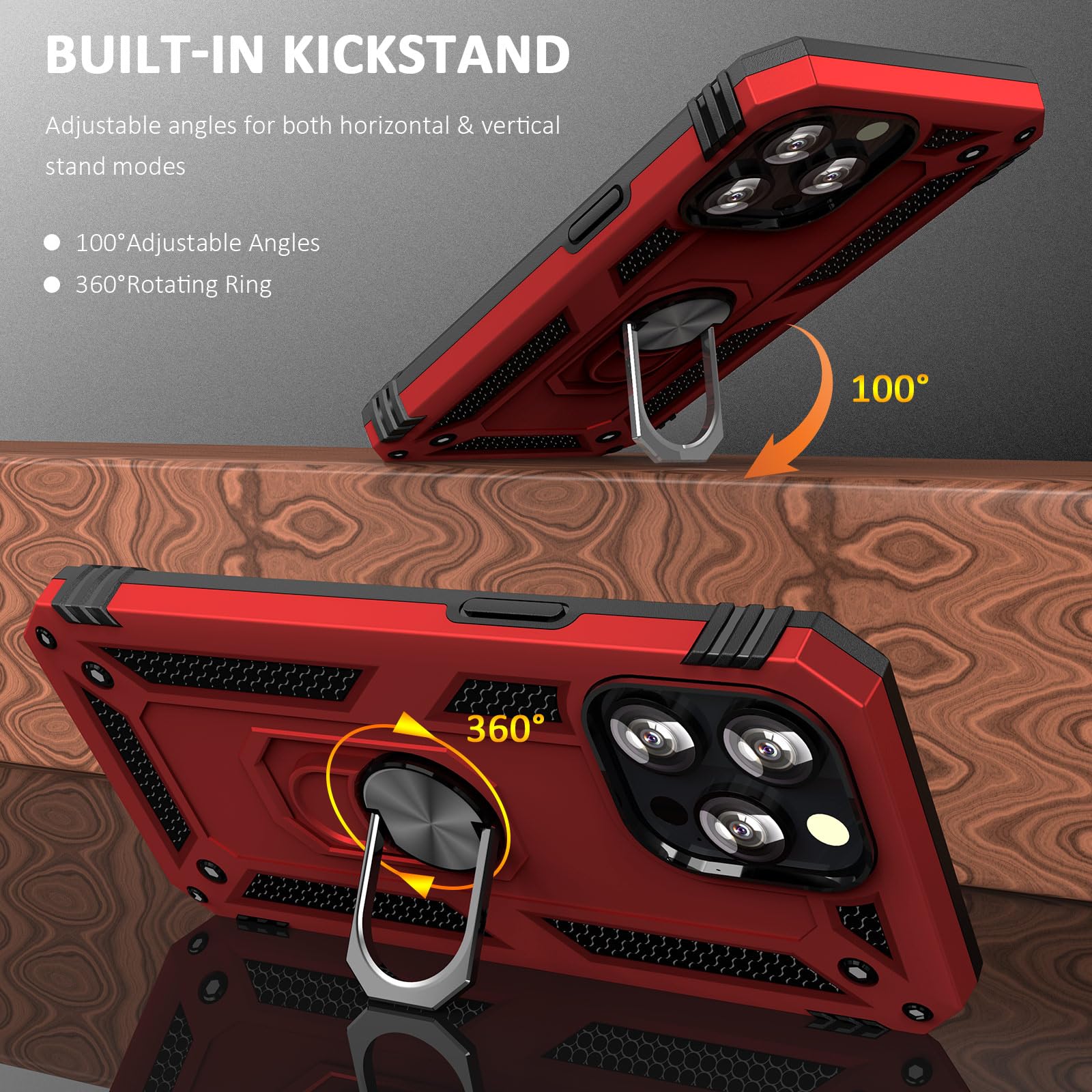 Military Grade Protective iPhone 12/iPhone 12 Pro Case with Ring Kickstand & Car Mount - Shockproof Cover for 6.1