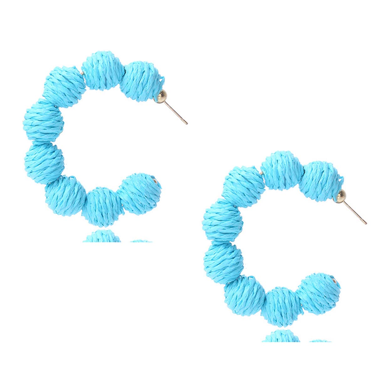 Handmade Rattan Ball Beaded Drop Dangle Earrings - Natural Wicker & Raffia C-Shaped Hoop Earrings for Women | Summer Beach Jewelry, Boho Chic Accessories, Vacation & Party Wear