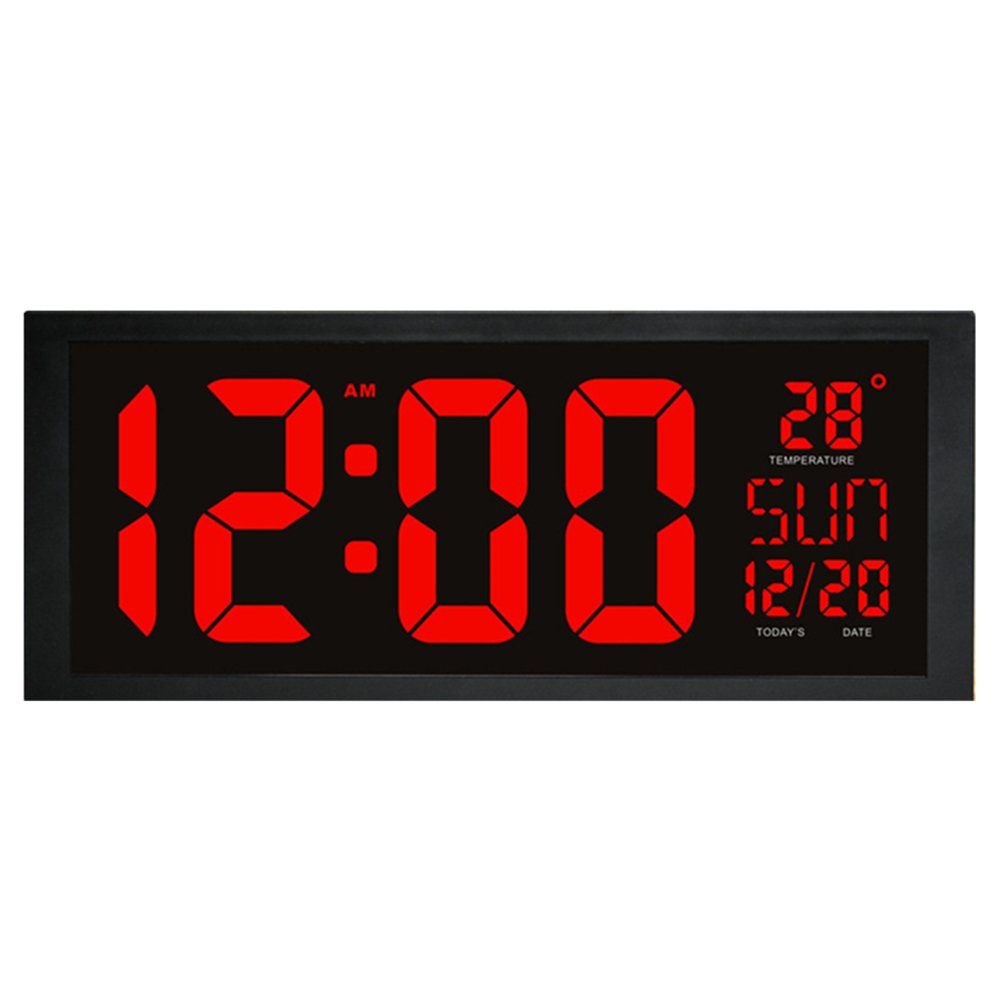 Large LED Digital Wall Clock with Thermometer for Living Room & Office
