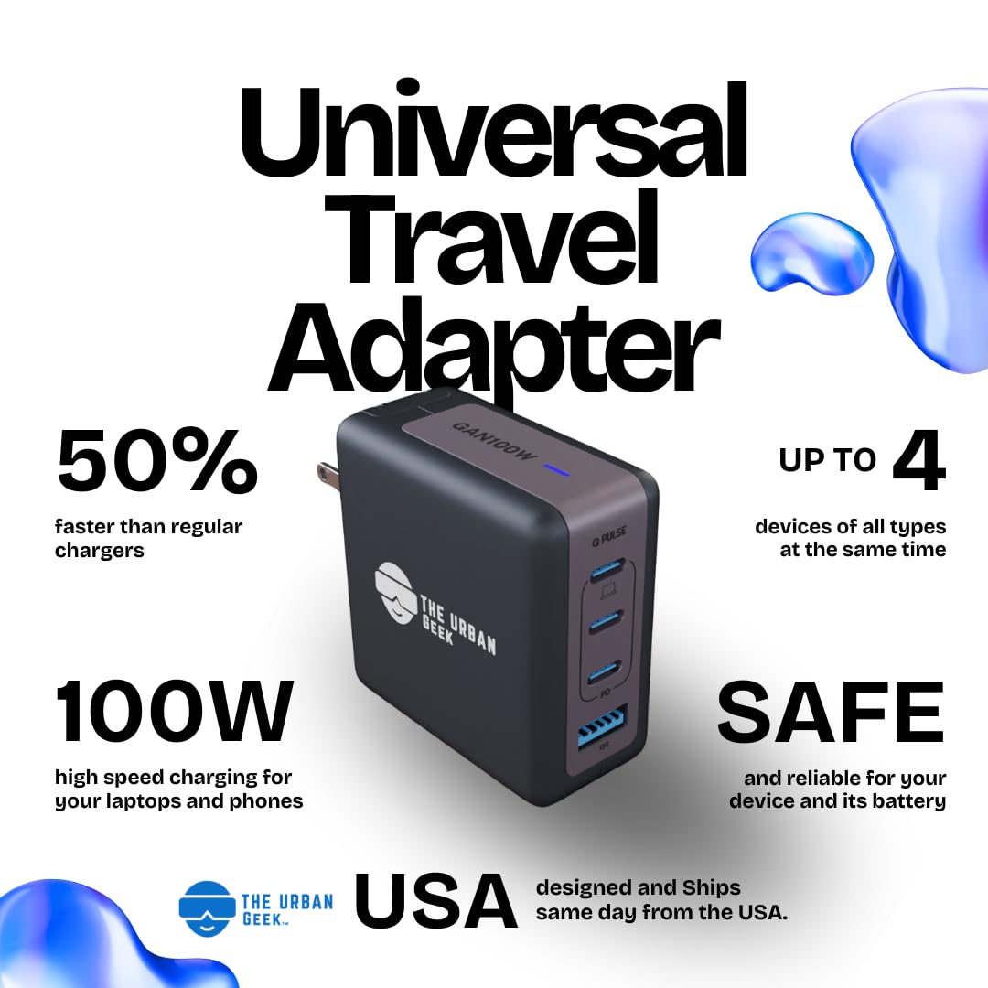 100W GaN III USB C Fast Charger Block - 4-Port PD Charger for MacBook Pro, iPad, iPhone 15, Samsung Galaxy - Compact Travel Charger for Laptop & Phone | Home, Office & Travel Use