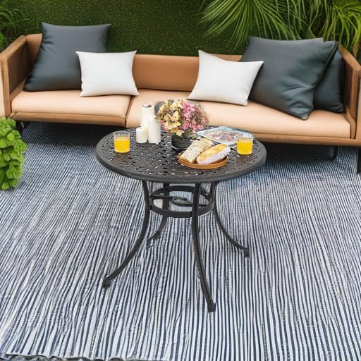 36 Inch Outdoor Patio Dining Table with Umbrella Hole - Durable Cast Aluminum Bistro Table in Black & Antique Bronze Finish - Perfect for Garden, Backyard, Poolside or Restaurant Outdoor Seating