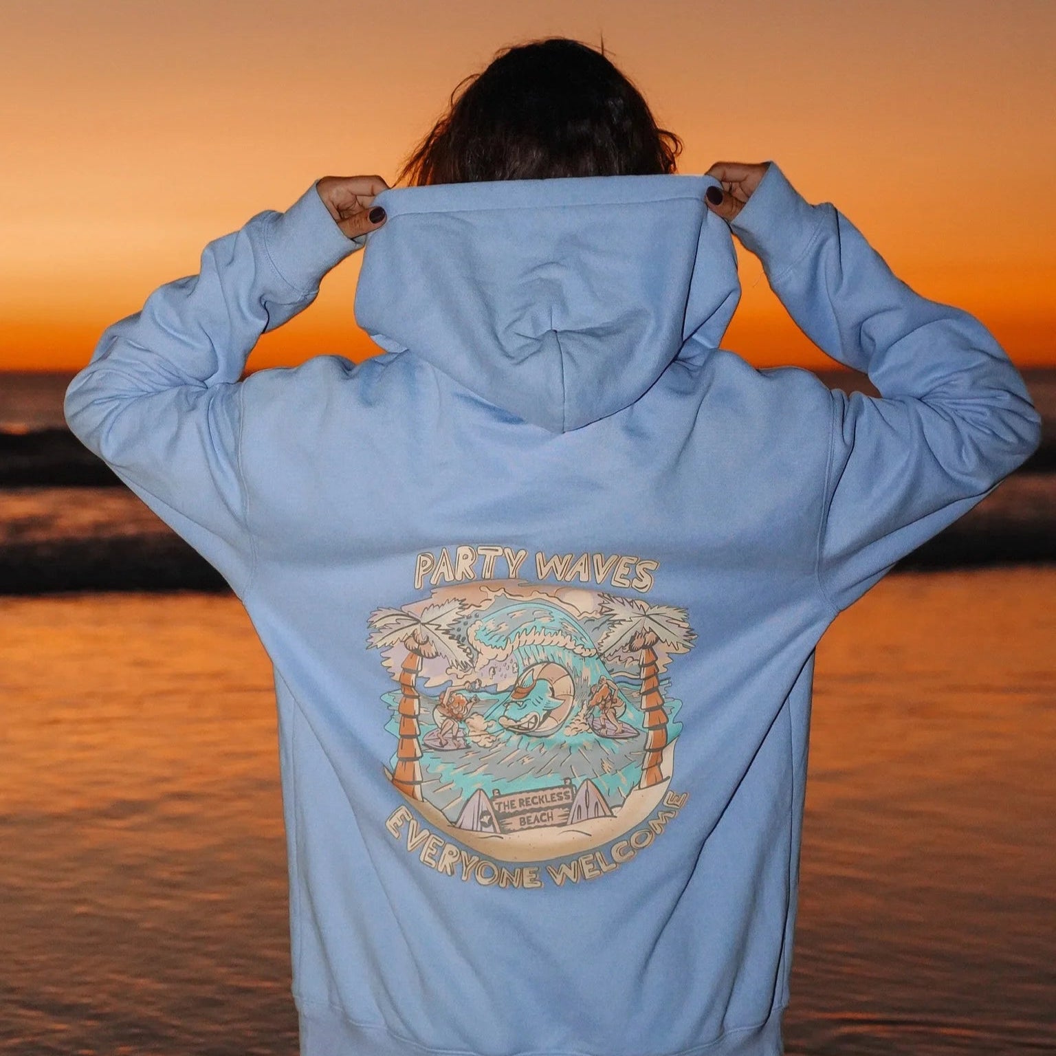 Reckless Party Wave Hoodie - Trendy Oversized Pullover for Surfers & Beach Lovers | Perfect for Surfing, Concerts, and Casual Streetwear