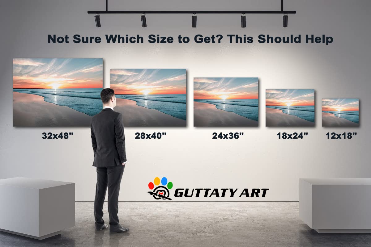 GUTTATY Large Sunrise and Beach Canvas Wall Art - Coastal Ocean Painting for Living Room Decor, Framed Seascape Canvas Print (32x48 Inches) - Perfect for Beach House, Bedroom or Office Wall Decoration