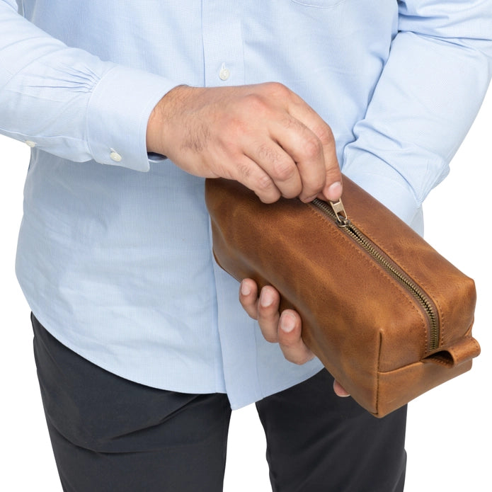 Premium Genuine Leather Dopp Kit Toiletry Bag for Men - Travel Organizer with Multiple Pockets - Perfect for Gym, Business Trips & Weekend Getaways