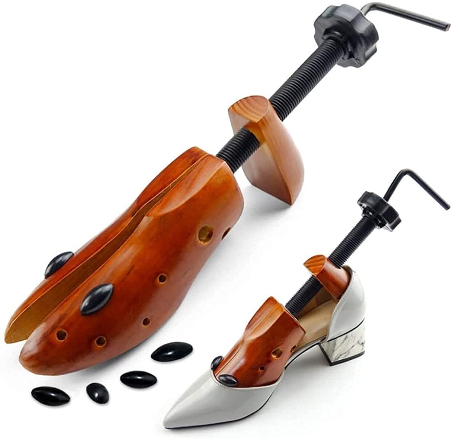 Premium Wooden Shoe Stretcher & Boot Tree - Adjustable Length & Width for Men & Women - Anti-Wrinkle Shoe Expander (Brown, Size 42-46) | Perfect for Leather Shoes, Boots & Dress Shoes Care