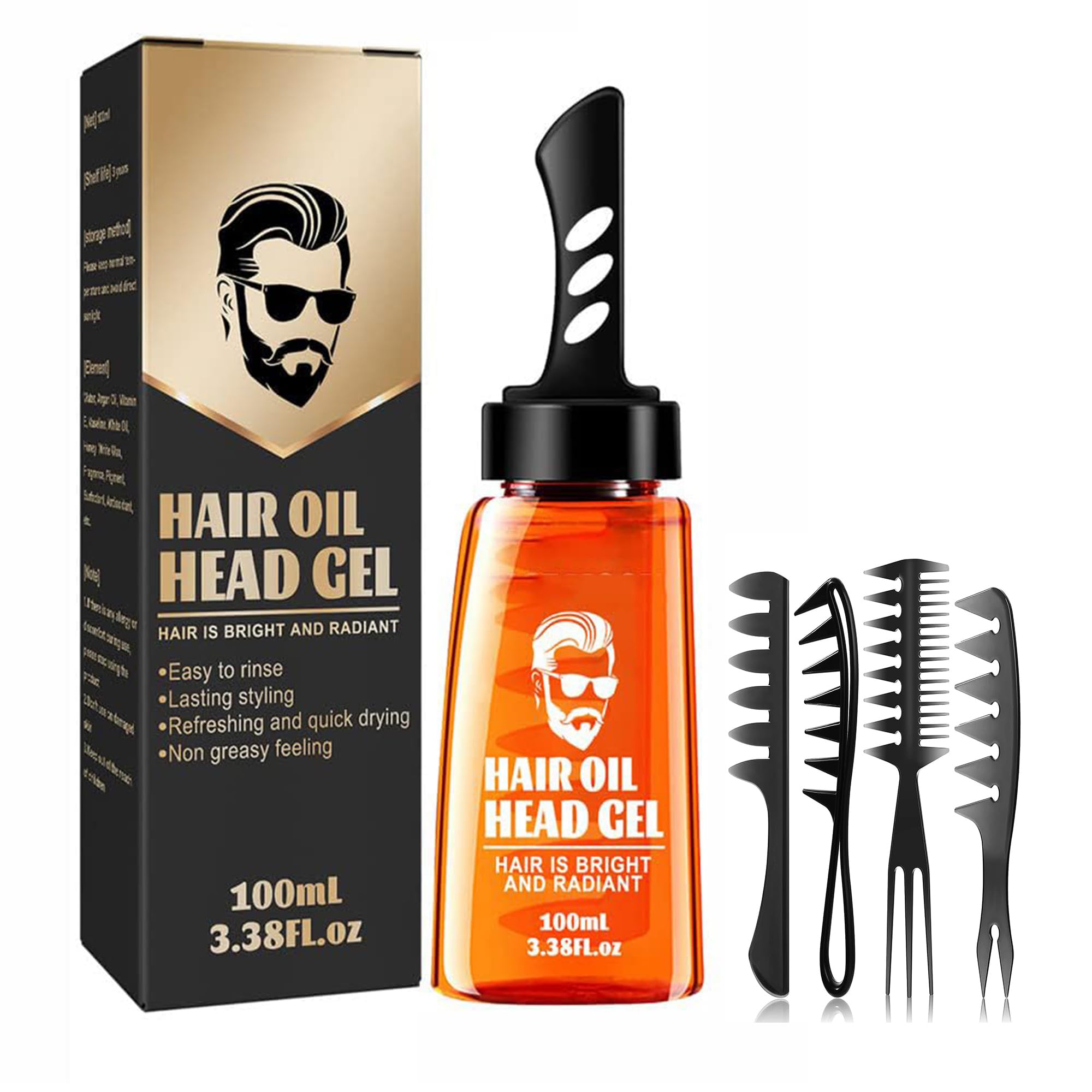 Men's Hair Styling Gel & Wax 2-in-1 - 100ml Long Lasting Moisturizing Grooming Gel with 4 Styling Combs - Perfect for Daily Hairstyling & Professional Looks