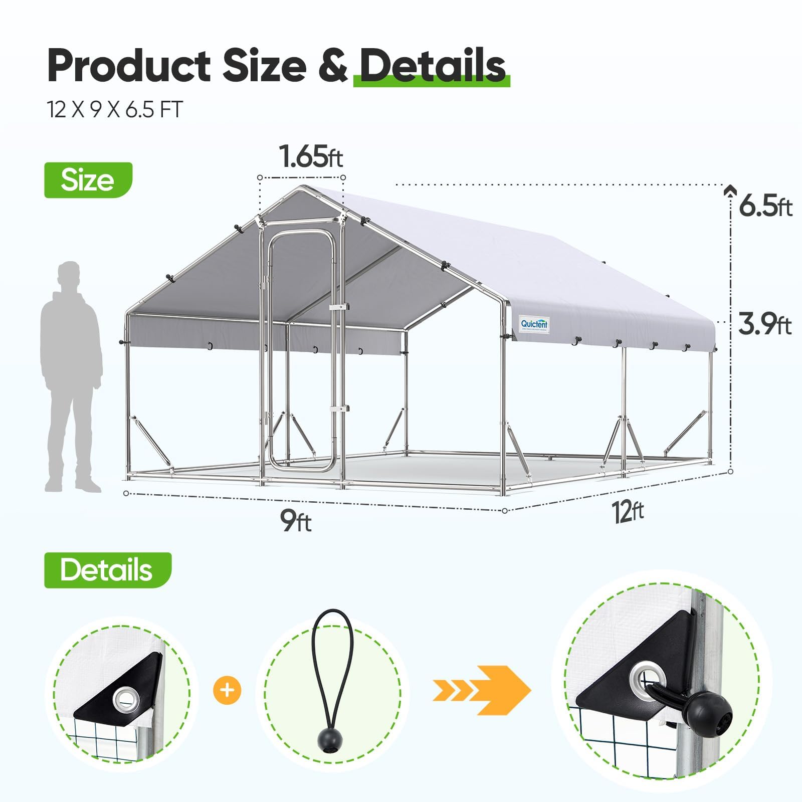 Quictent 12x9x6.6FT Large Walk-In Metal Chicken Coop for 20+ Poultry - Galvanized Hardware Cloth & Waterproof Roof Cover - Outdoor Hen House for Backyard Farm | Perfect for Free-Range Chickens, Ducks & Small Livestock