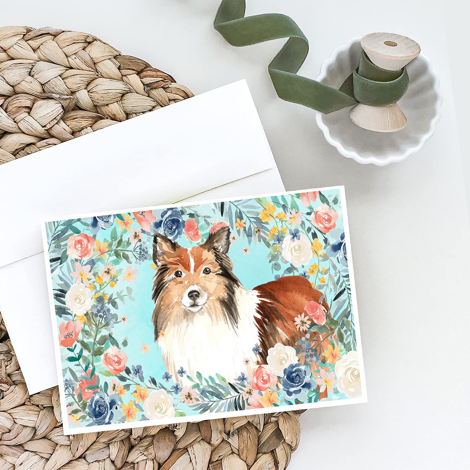 Caroline's Treasures CK3411GCA7P Sheltie Dog Greeting Cards - Pack of 8 Blank A7 Note Cards (5x7 inches) with Envelopes - Perfect for Birthday Wishes, Thank You Notes & Special Occasions