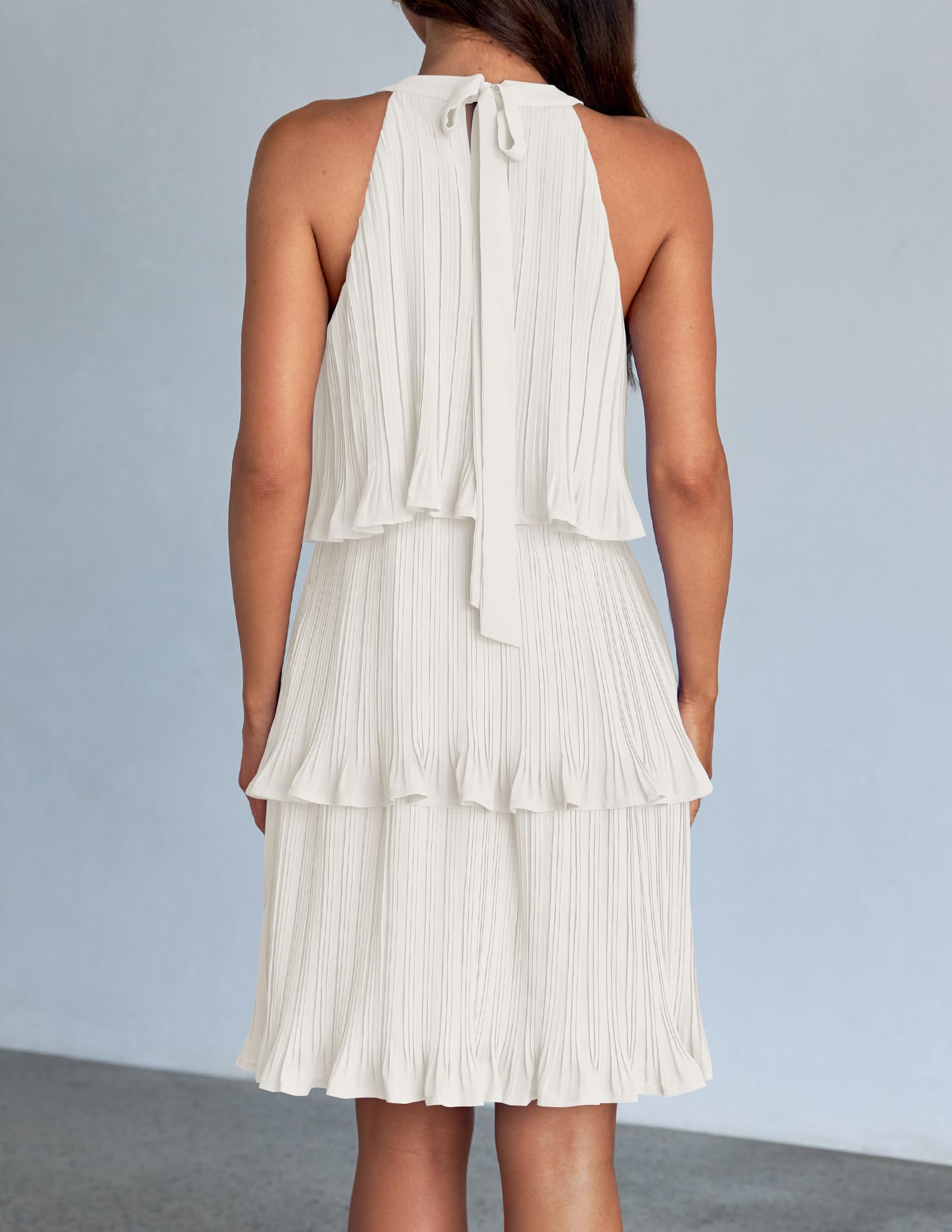 ZESICA Women's Summer Halter Dress - Sleeveless Ruffle Tiered Chiffon Pleated A-Line Mini Swing Dress for Beach, Party & Vacation | Flowy Casual & Evening Wear