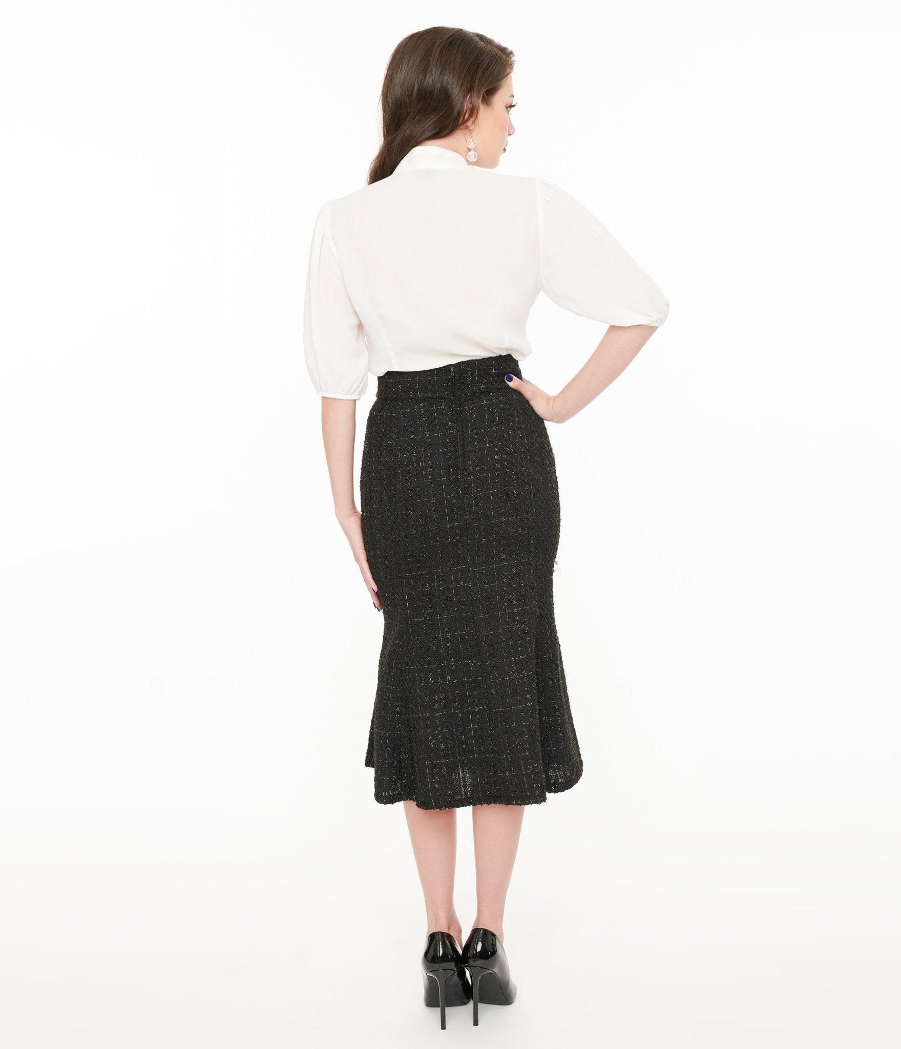 Vintage 1940s Black Lurex Tweed Tina Trumpet Skirt - Retro Swing Skirt for Women | Perfect for 1940s Themed Parties, Swing Dancing & Vintage Fashion Lovers