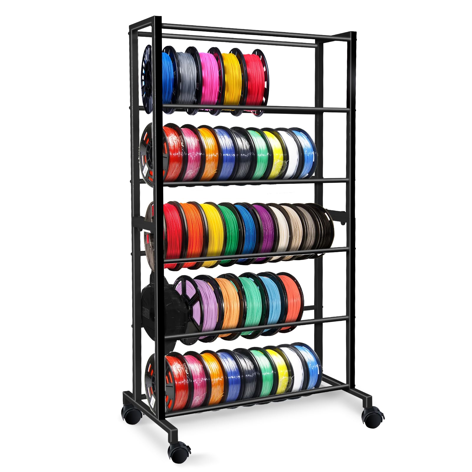 Heavy Duty 6-Tier Metal 3D Printer Filament Storage Rack with Wheels - PLA/ABS/TPU/Nylon Filament Spool Holder Organizer for Home & Office Use (Black)